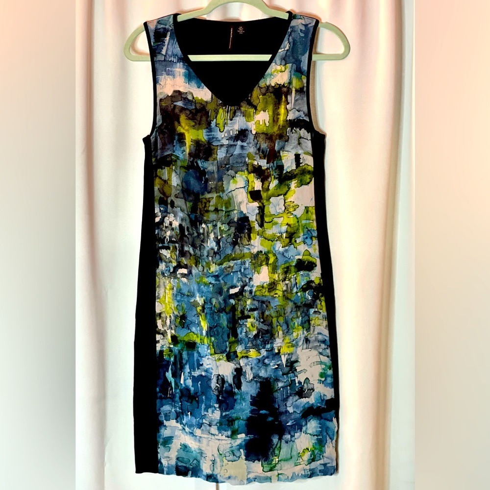 ISDA & CO Womens XS Watercolor Abstract Print Sleeveless V-Neck Shift Dress